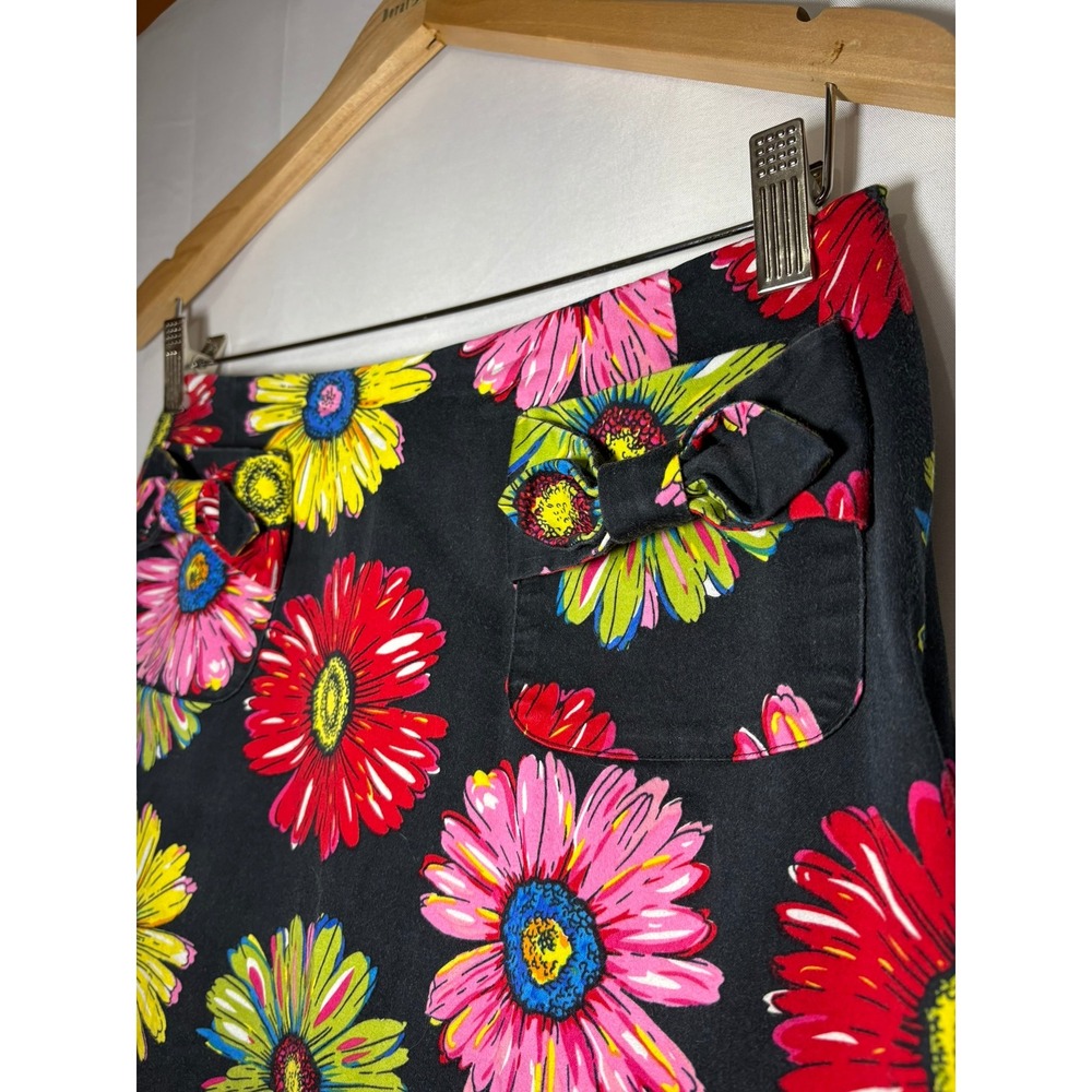 Andrea Viccaro Vintage Floral Daisy Print A-Line‎ Skirt Black Pink Yellow Size 6 - Picture 3 of 7